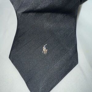 Ralph Lauren Black Silk Tie with Embroidered Logo